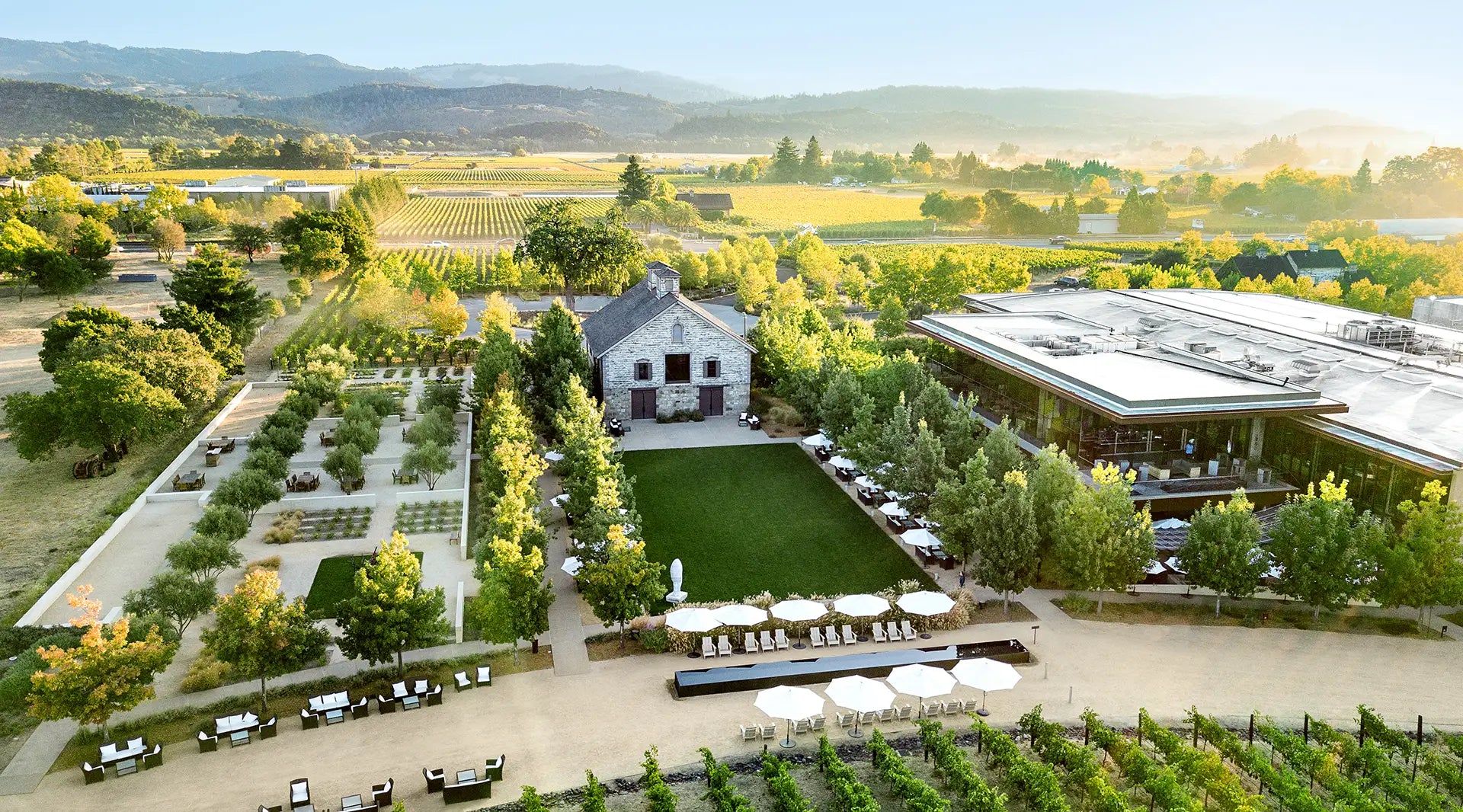 Aerial view of the HALL estate in Napa Valley.