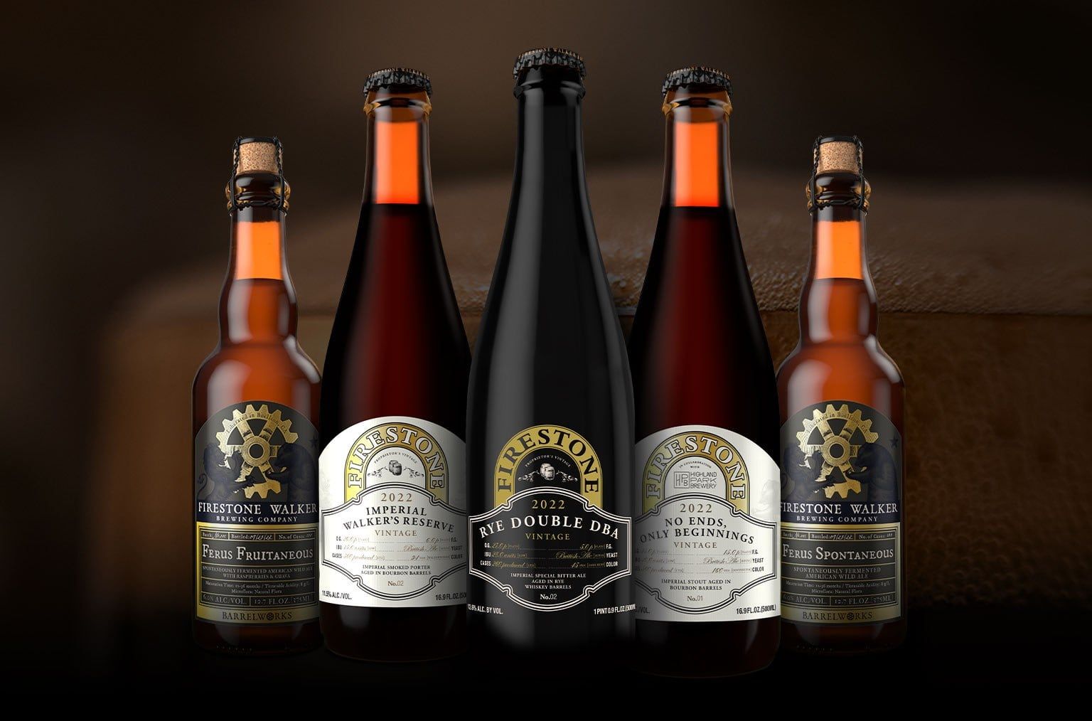 Firestone Walker Brewmaster’s Collective bottles in the barrel room.