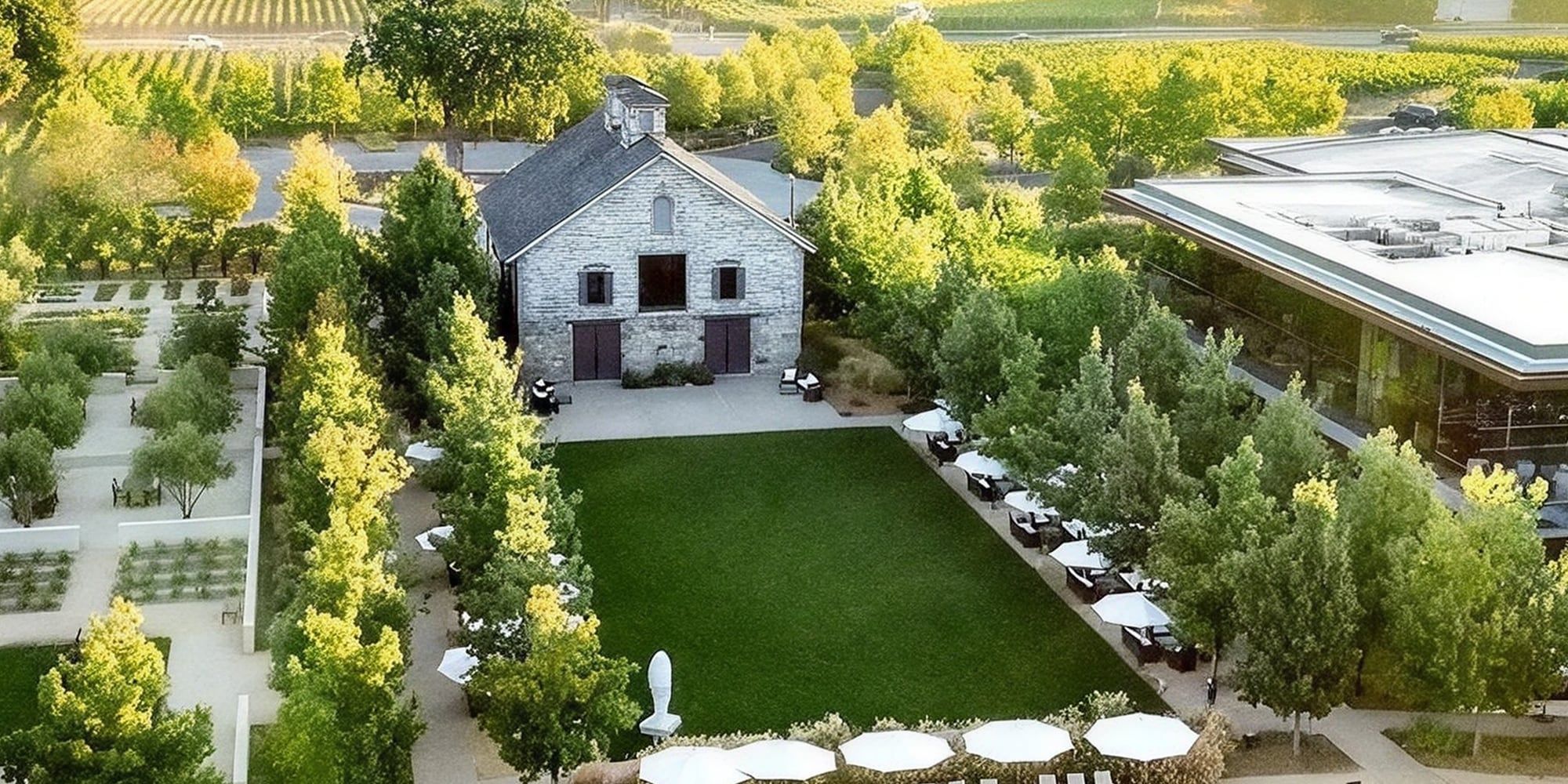 Aerial view of the HALL estate in Napa Valley.